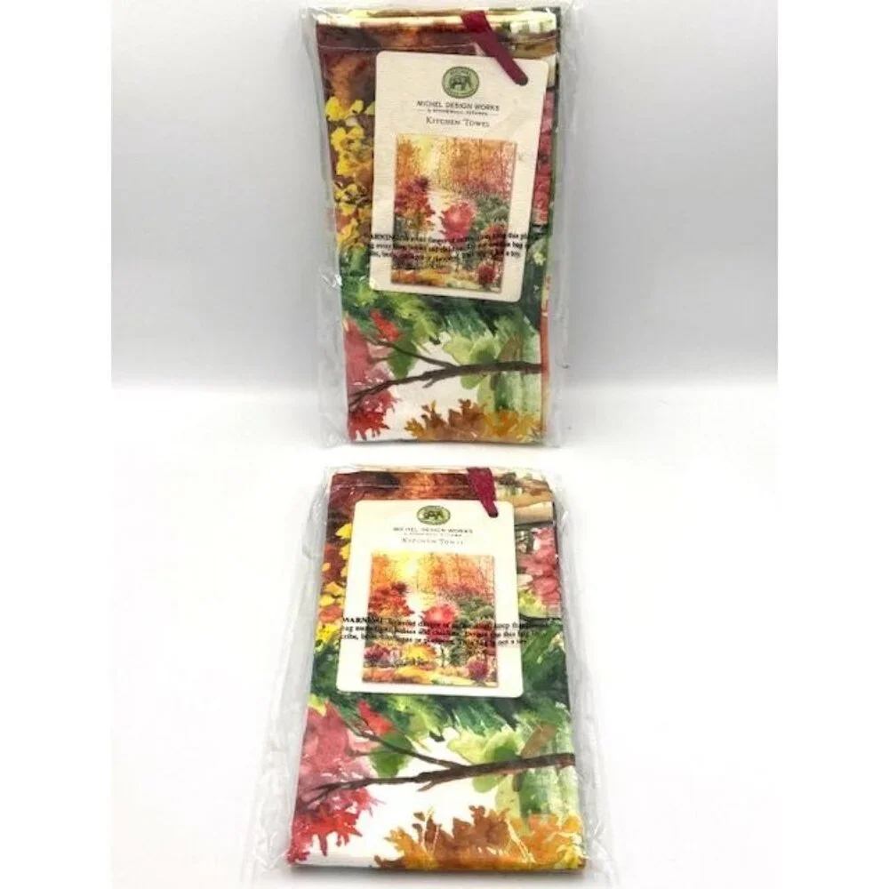 NWT Michel Design Works Orchard Breeze Kitchen Towel Set Of 2 Autumn Leaves